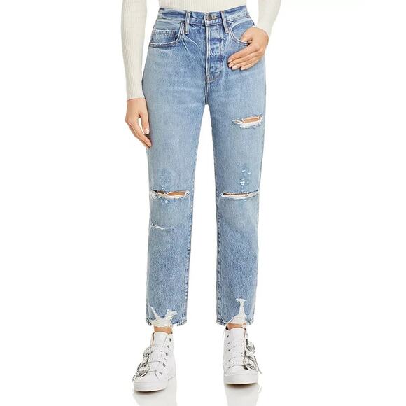 Frame Le Original Distressed Straight Leg Jeans in Cascade Blue Rips US 24 - Picture 1 of 8